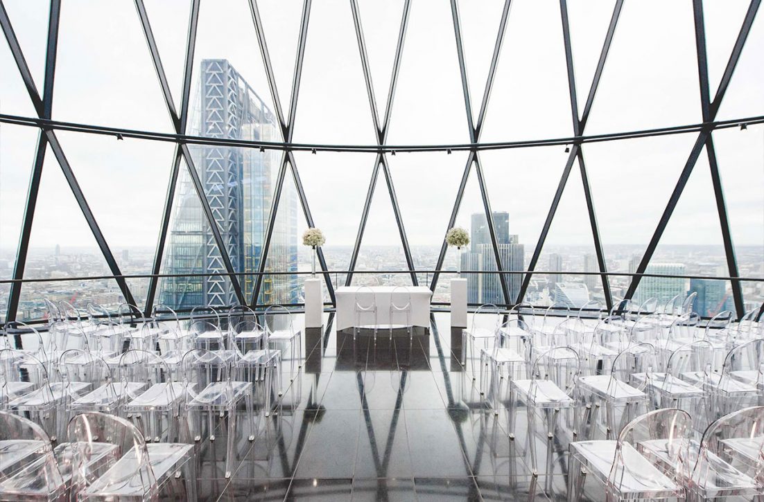 For a head-in-the-clouds wedding ceremony, check out Searcys at The Gherkin