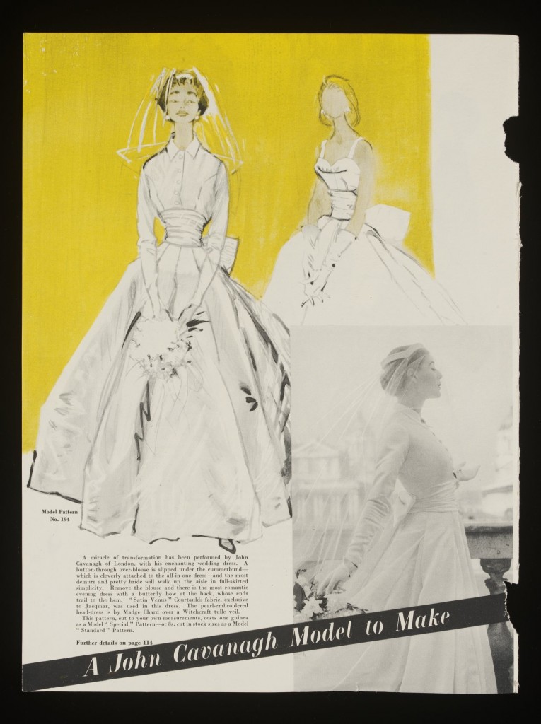 Un-numbered page - Wedding Dresses model pattern No.194 - A John Cavanagh Model To Make; torn from an unknown periodical; U.K. (London); 1950`s.